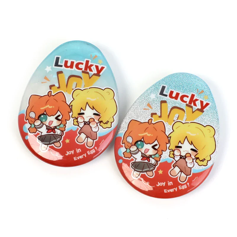 Custom Egg-shaped Raised Foil Glitter Holographic Button Pins - Image 13