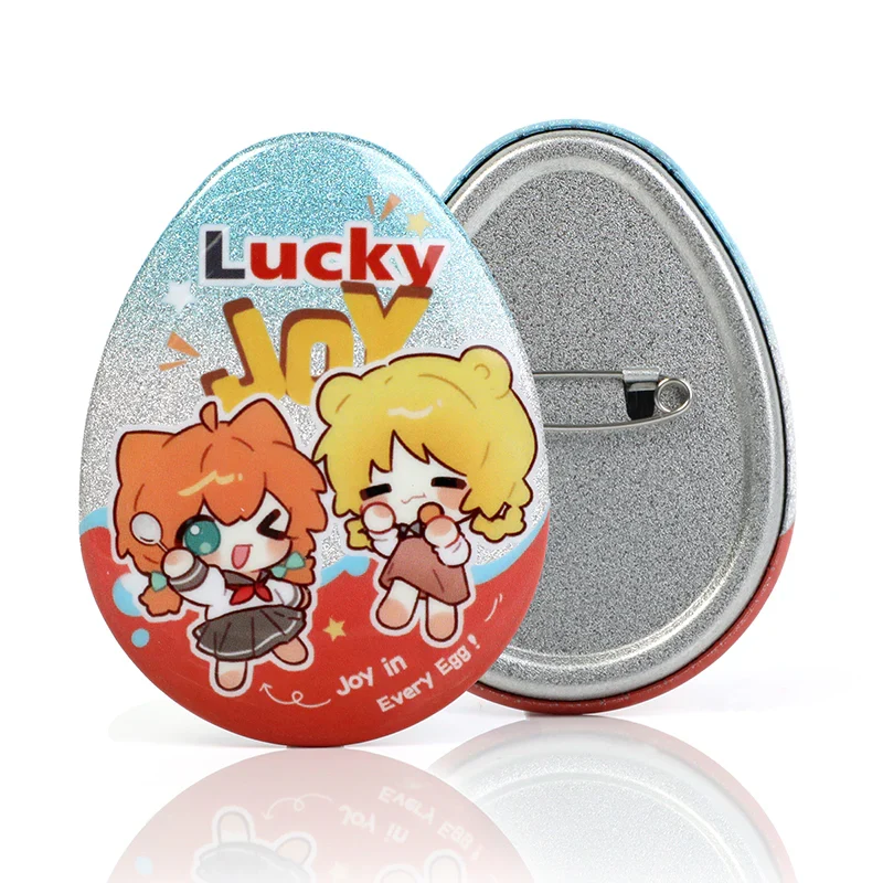 Custom Egg-shaped Raised Foil Glitter Holographic Button Pins - Image 14