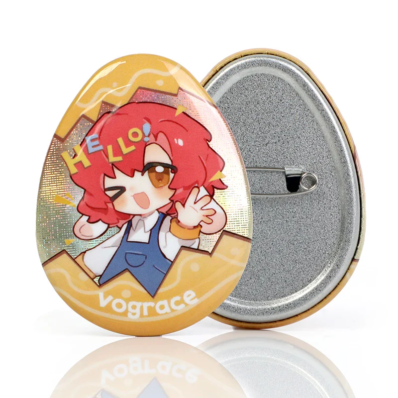 Custom Egg-shaped Raised Foil Glitter Holographic Button Pins - Image 15