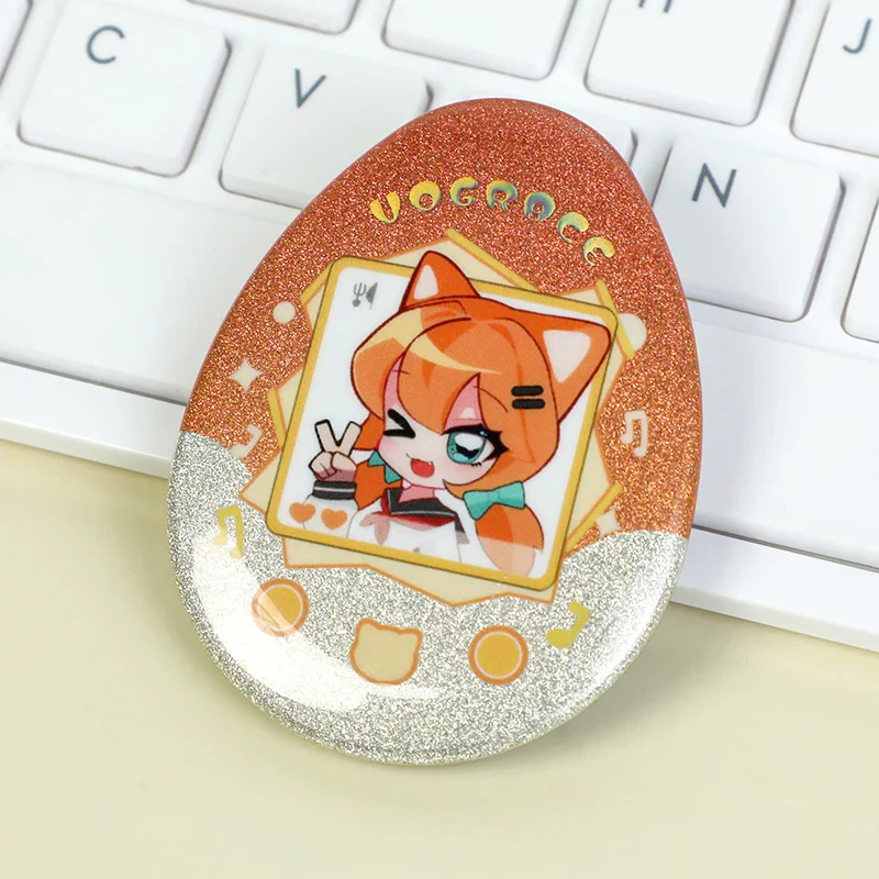 Custom Egg-shaped Raised Foil Glitter Holographic Button Pins - Image 4
