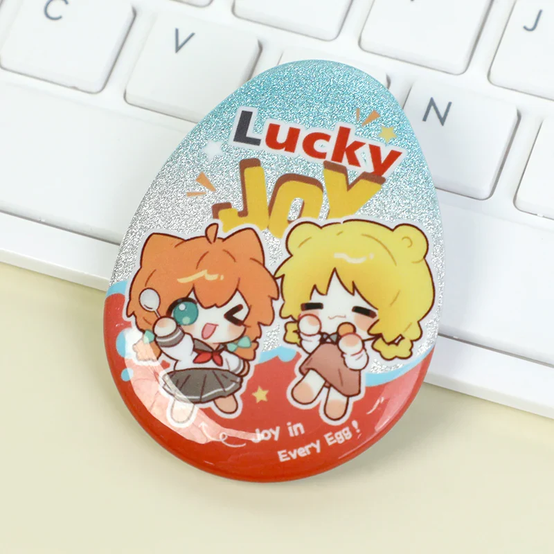 Custom Egg-shaped Raised Foil Glitter Holographic Button Pins - Image 5