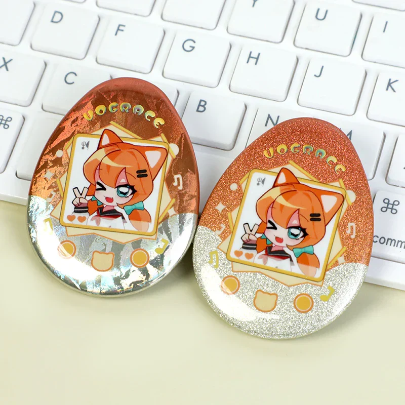 Custom Egg-shaped Raised Foil Glitter Holographic Button Pins - Image 6