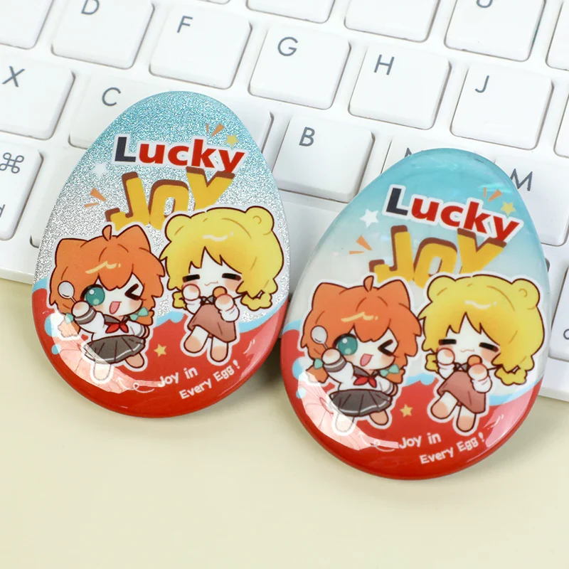 Custom Egg-shaped Raised Foil Glitter Holographic Button Pins - Image 7