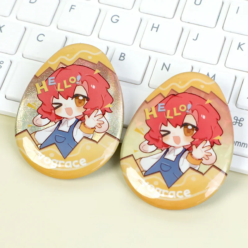 Custom Egg-shaped Raised Foil Glitter Holographic Button Pins - Image 8