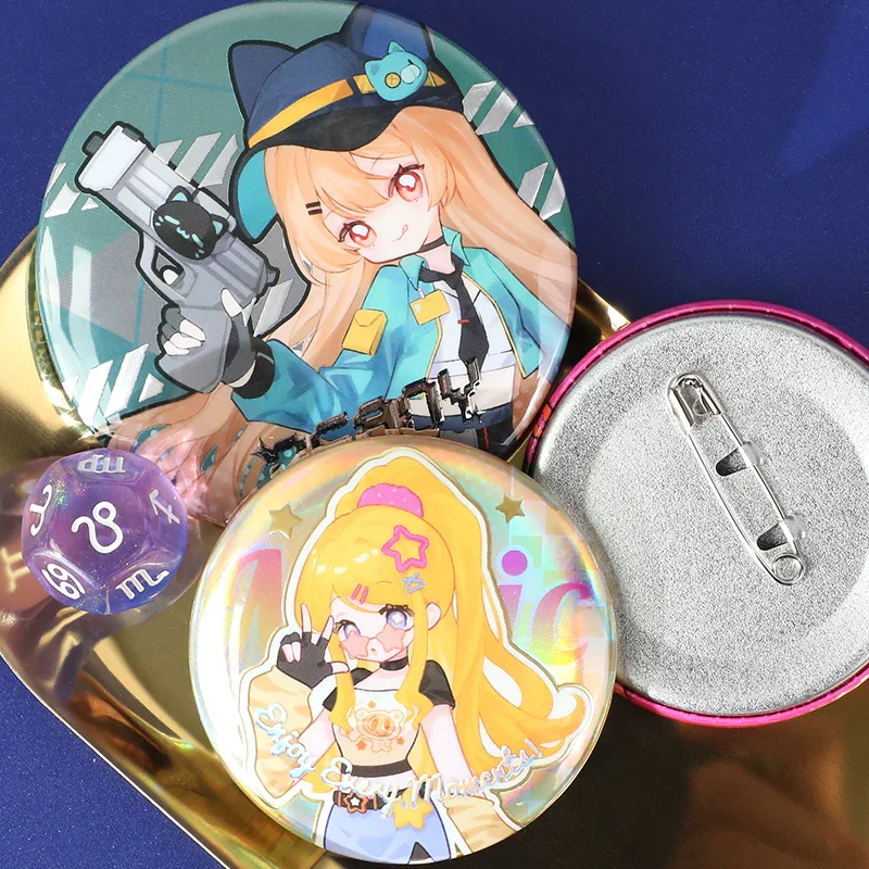 Custom Raised Foil Printing Cold Foil Stamping Glitter Holographic Button Pins - Image 7